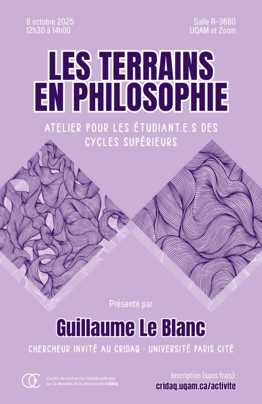 «Les terrains en philosophie» – Atelier pour les étudiantes et étudiants de cycles supérieurs