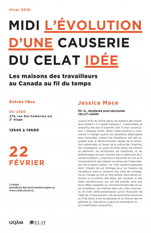 Midi-causerie CELAT-UQAM: «L'évolution d'une idée. Les maisons des travailleurs au Canada»