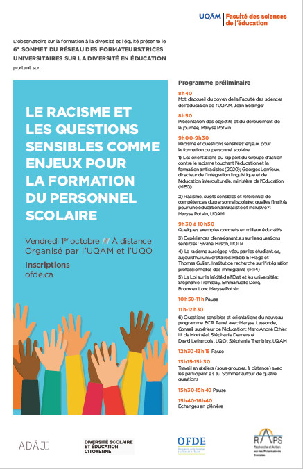 6e Sommet du réseau des formateurs.trices universitaires sur la diversité en éducation: «Le racisme et les questions sensibles comme enjeux pour la formation du personnel scolaire»