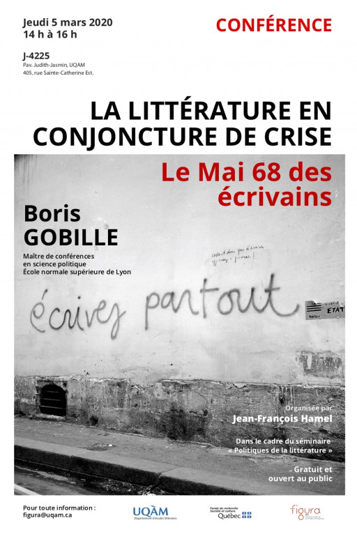 «La littérature en conjoncture de crise: le Mai 68 des écrivains» par Boris Gobille